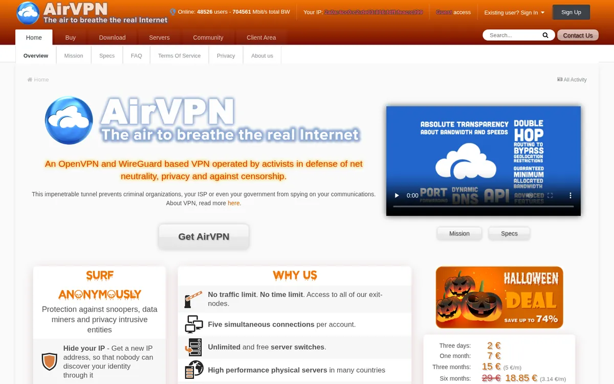Startseite von AirVPN am Computer – VPN Österreich im Test