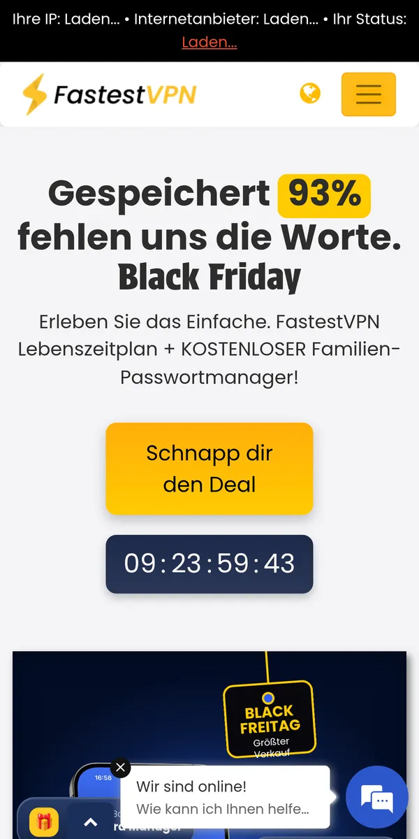 Startseite von FastestVPN auf dem Smartphone – VPN Österreich im Test