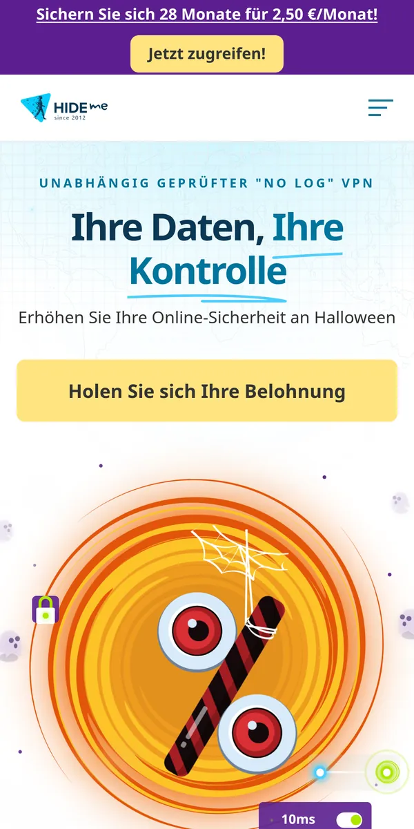 Startseite von hide.me auf dem Smartphone – VPN Österreich im Test