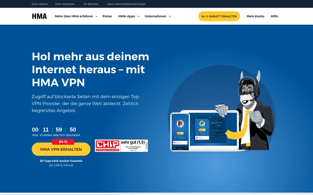 Startseite von HMA am Computer – VPN Österreich im Test