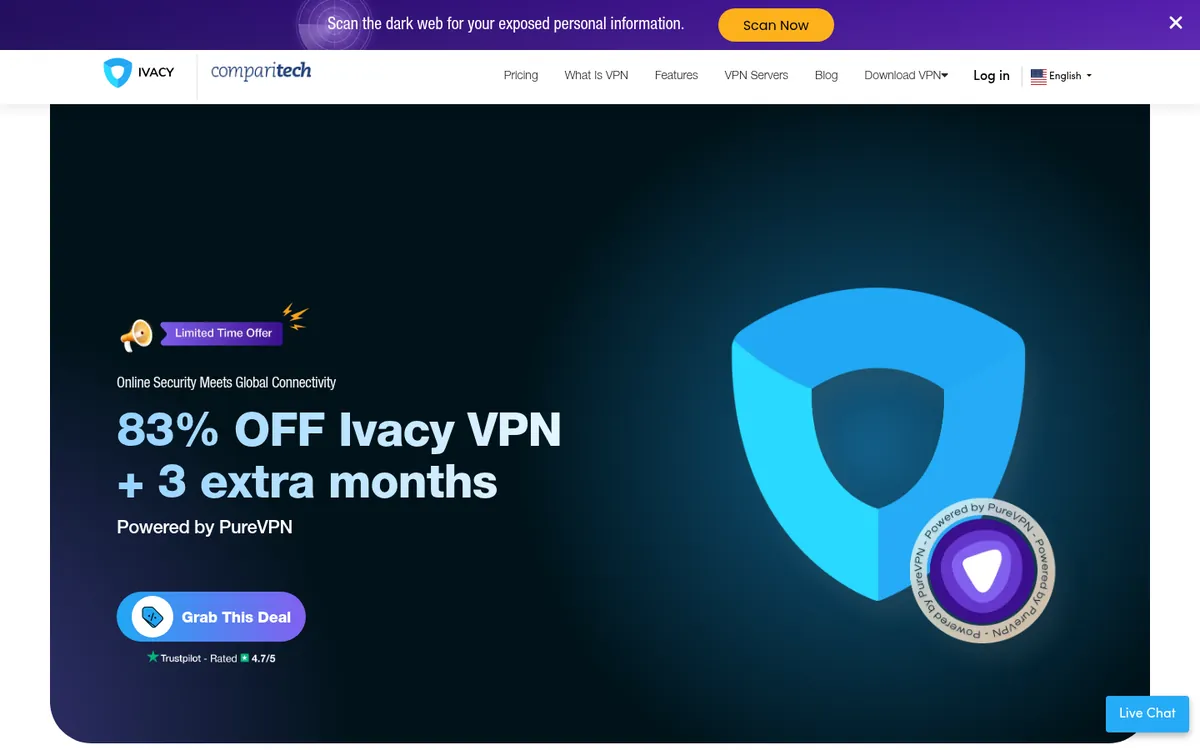 Startseite von Ivacy am Computer – VPN Österreich im Test