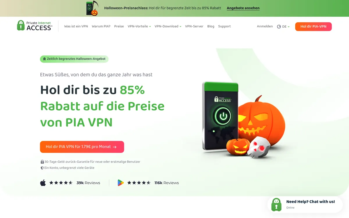 Startseite von Private Internet Access am Computer – VPN Österreich im Test