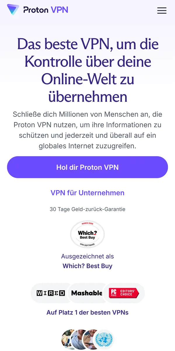 Startseite von Proton VPN auf dem Smartphone – VPN Österreich im Test