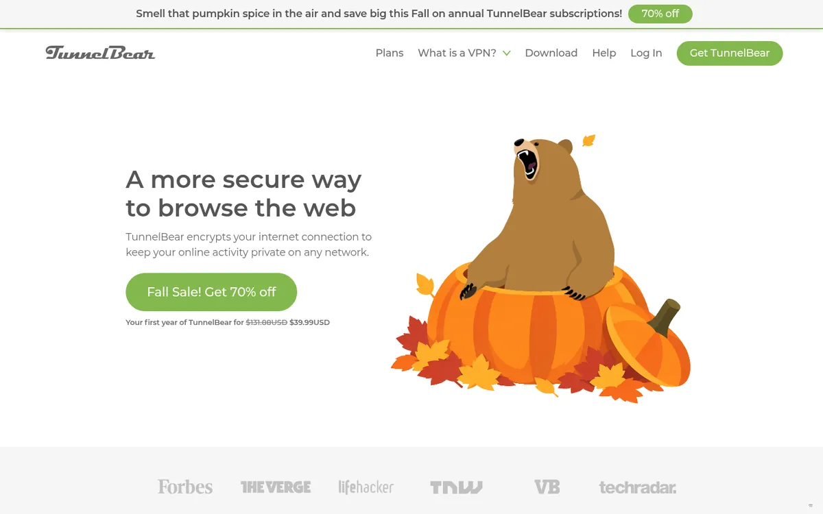 Startseite von TunnelBear am Computer – VPN Österreich im Test