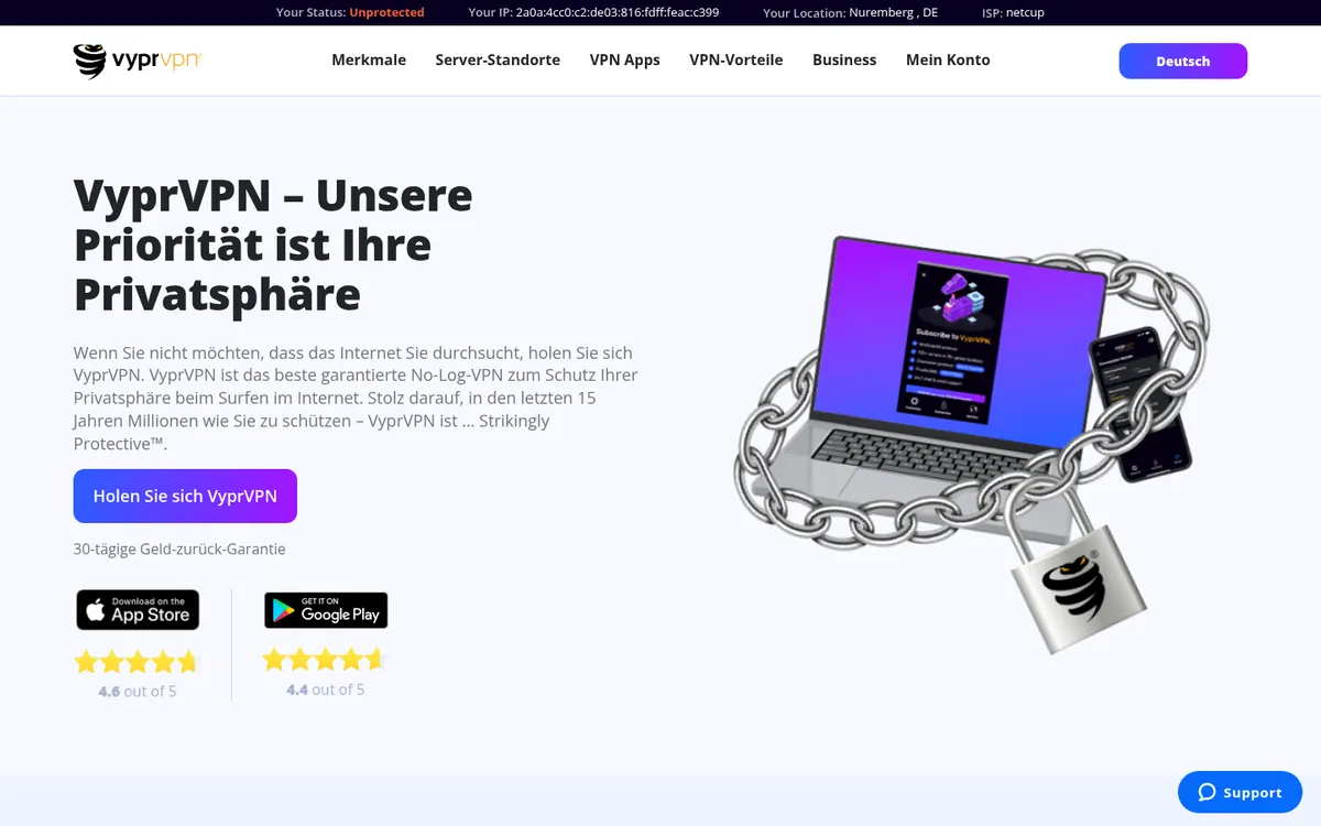 Startseite von VyprVPN am Computer – VPN Österreich im Test