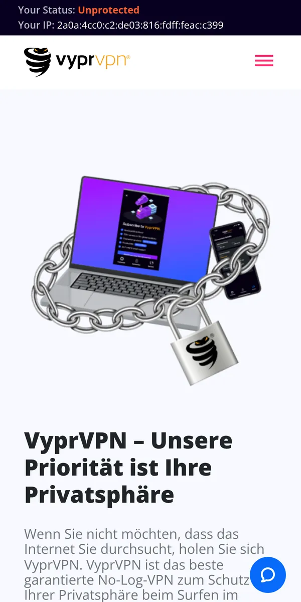 Startseite von VyprVPN auf dem Smartphone – VPN Österreich im Test