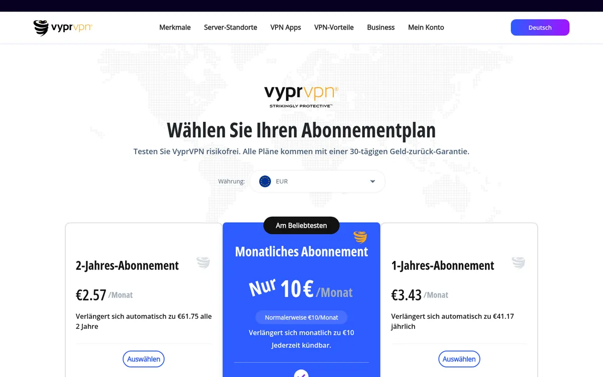 Preisseite von VyprVPN – VPN Österreich im Test