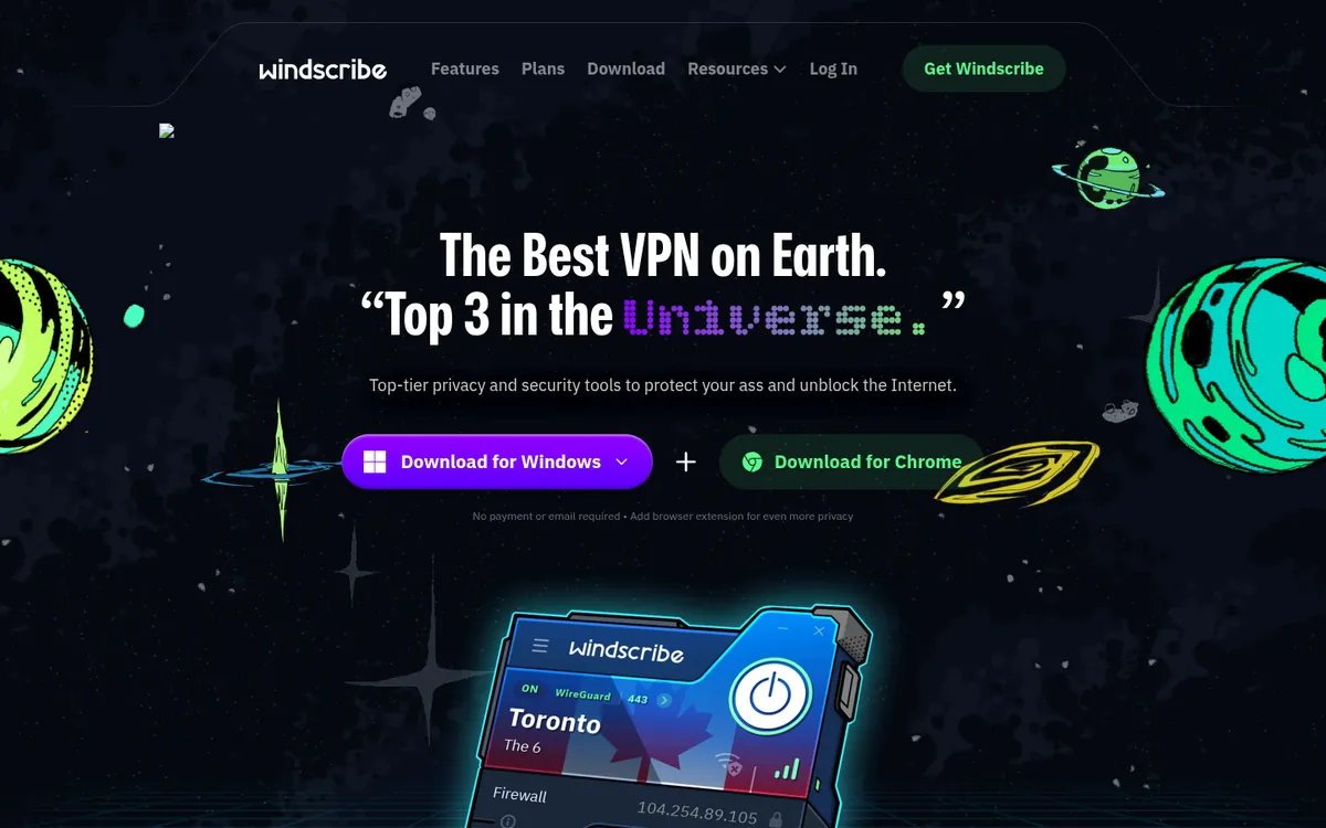 Startseite von Windscribe am Computer – VPN Österreich im Test