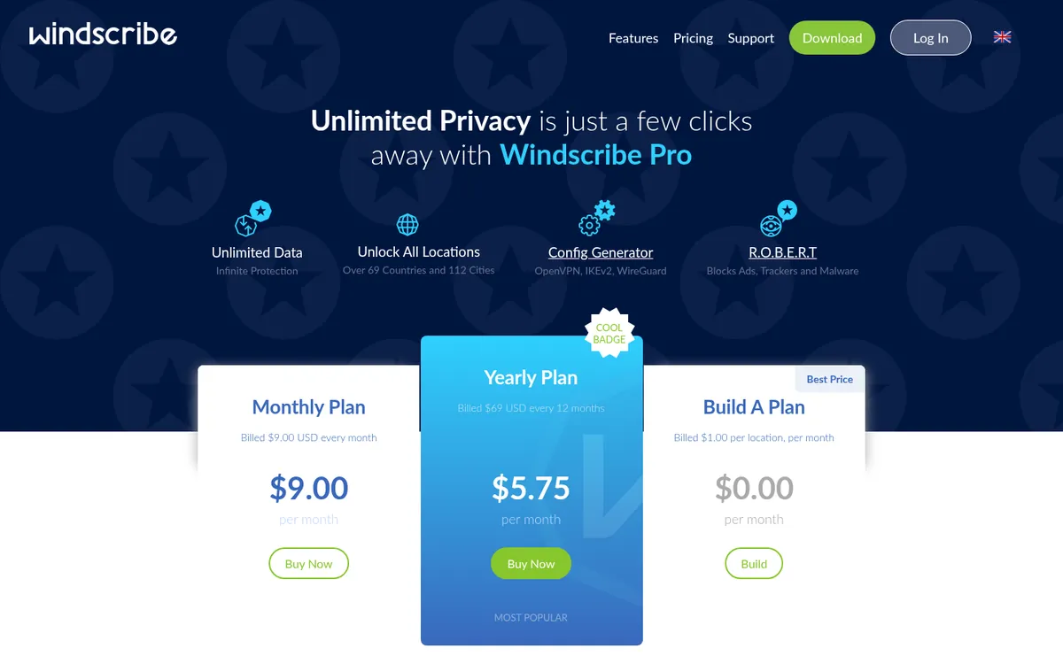 Preisseite von Windscribe – VPN Österreich im Test